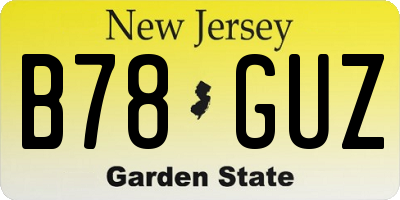 NJ license plate B78GUZ