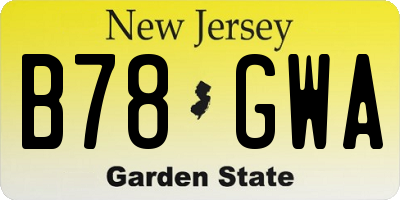 NJ license plate B78GWA