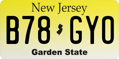 NJ license plate B78GYO