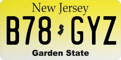 NJ license plate B78GYZ