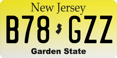 NJ license plate B78GZZ