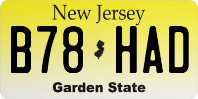 NJ license plate B78HAD