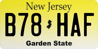 NJ license plate B78HAF