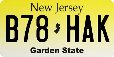 NJ license plate B78HAK
