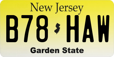 NJ license plate B78HAW