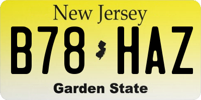 NJ license plate B78HAZ