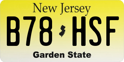 NJ license plate B78HSF