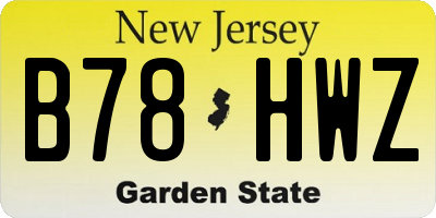 NJ license plate B78HWZ