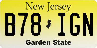 NJ license plate B78IGN