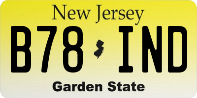 NJ license plate B78IND