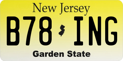 NJ license plate B78ING