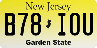 NJ license plate B78IOU