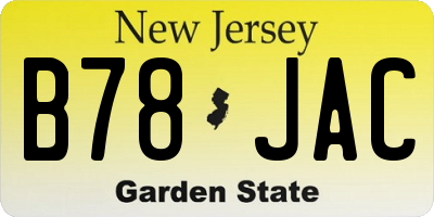 NJ license plate B78JAC