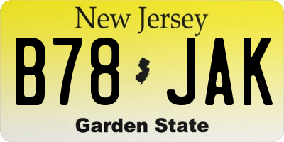 NJ license plate B78JAK