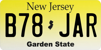NJ license plate B78JAR