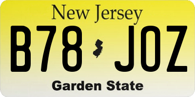NJ license plate B78JOZ
