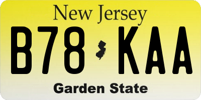 NJ license plate B78KAA
