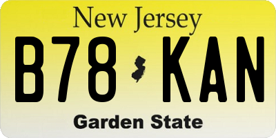 NJ license plate B78KAN