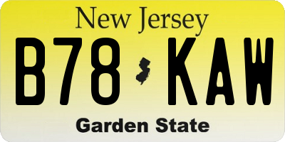 NJ license plate B78KAW