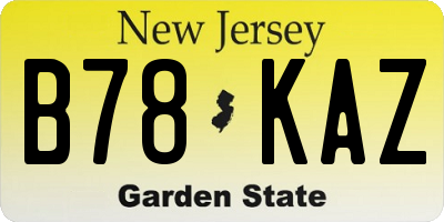 NJ license plate B78KAZ