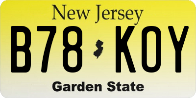 NJ license plate B78KOY