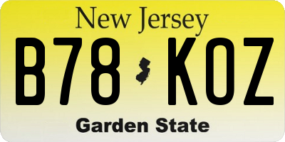 NJ license plate B78KOZ