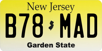NJ license plate B78MAD