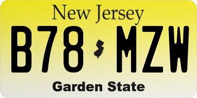 NJ license plate B78MZW