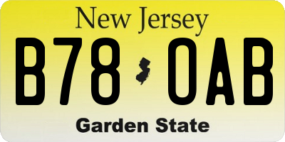 NJ license plate B78OAB