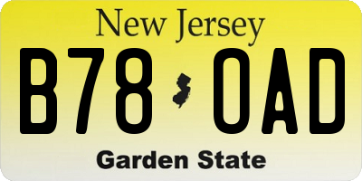 NJ license plate B78OAD