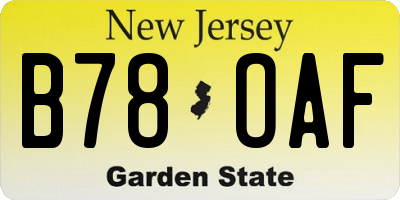 NJ license plate B78OAF