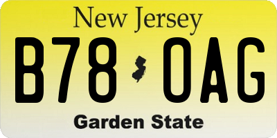 NJ license plate B78OAG