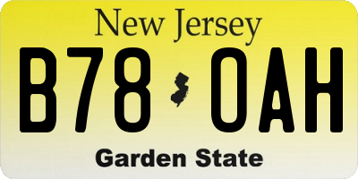 NJ license plate B78OAH