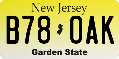 NJ license plate B78OAK