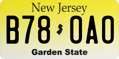 NJ license plate B78OAO
