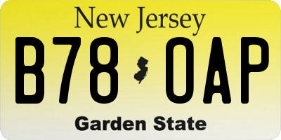 NJ license plate B78OAP
