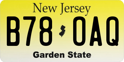 NJ license plate B78OAQ