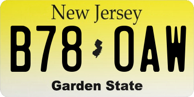 NJ license plate B78OAW