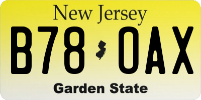NJ license plate B78OAX