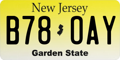 NJ license plate B78OAY