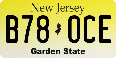 NJ license plate B78OCE