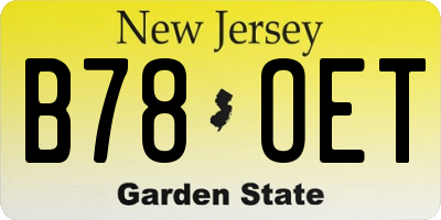 NJ license plate B78OET