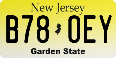 NJ license plate B78OEY