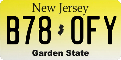 NJ license plate B78OFY