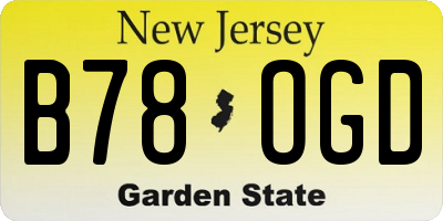 NJ license plate B78OGD