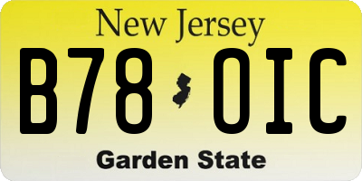 NJ license plate B78OIC