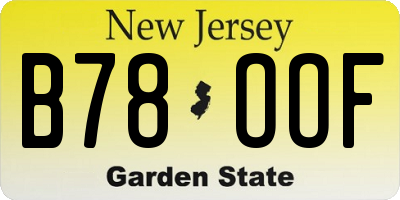 NJ license plate B78OOF
