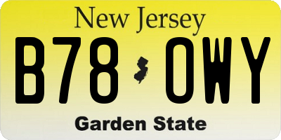 NJ license plate B78OWY