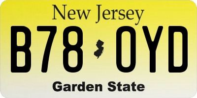 NJ license plate B78OYD