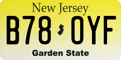 NJ license plate B78OYF